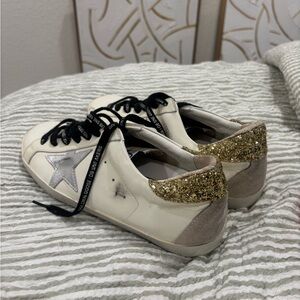 Golden Goose Super-Stars Sneakers Gold Glitter + Silver Star